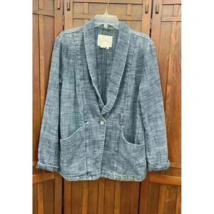 Anthropologie Women's Blue Blazer Size M Textured Single Button Jacket